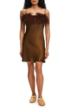 Sleeper Feather-trim Boheme Mini Dress In Brown