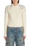 Golden Goose Cropped Cable-knit Crystal-embellished Sweater In Cream