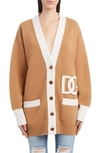 Dolce & Gabbana Logo-patch Virgin Wool Cardigan In Beige Inlay