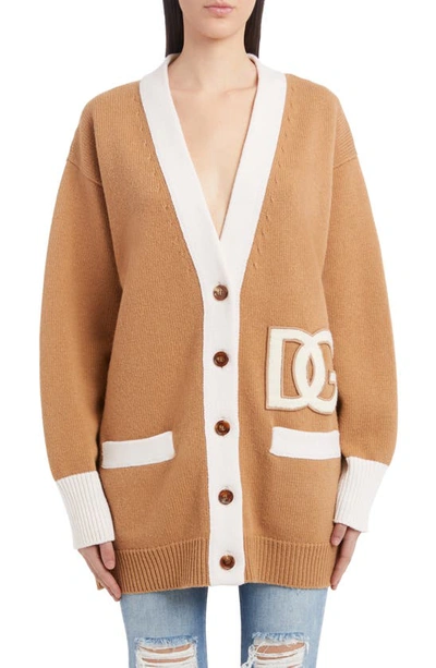 Dolce & Gabbana Logo-patch Virgin Wool Cardigan In Mixed Colours