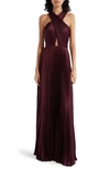 A.L.C ATHENA PLEATED CROSSOVER CUTOUT SATIN MAXI DRESS