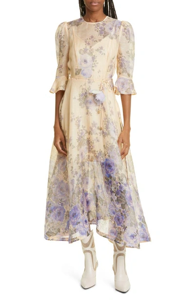 【Zimmermann】LYRICAL FLARE SLEEVE MIDI フレアスリーブミディ Zimmermann Lyrical Flare-sleeve Midi Dress In Blue Floral