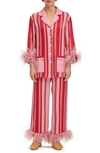 Sleeper Party Striped Feather-trim Pajama Set In Neutral