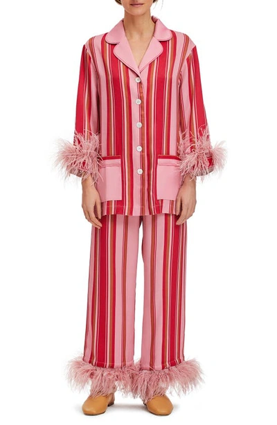 Sleeper Party Striped Feather-trim Pajama Set In Multicolor