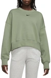 Nike Phoenix Fleece Crewneck Sweatshirt In Oil Green/ Black