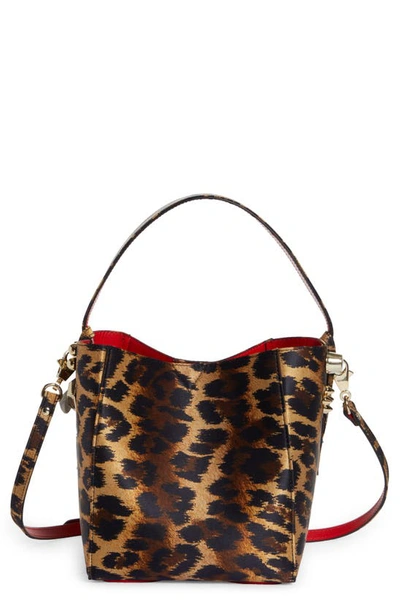 Christian Louboutin Cabachic Mini Leopard-print Satin Bucket Bag In Brown