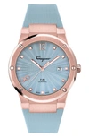 Ferragamo F-80 Classic Blue Dial Leather Strap Watch, 41mm In Rose Gold