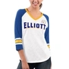 G-III 4HER BY CARL BANKS G-III 4HER BY CARL BANKS WHITE/ROYAL CHASE ELLIOTT TOP TEAM V-NECK 3/4 SLEEVE T-SHIRT