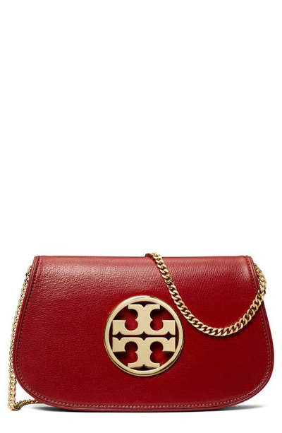 Tory Burch Reva Leather Clutch In Brick