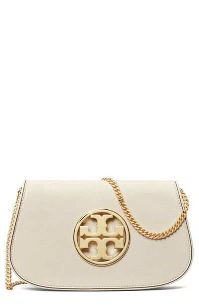 Tory Burch Reva Flap Leather Clutch Bag In New Ivory