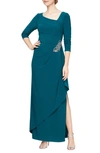 Alex Evenings Ruched Embellished Jersey Gown In Emerald Green
