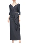 ALEX EVENINGS RUCHED COLUMN GOWN