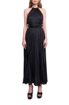 Maje Revilly Pleated Satin Maxi Dress In Black