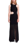 Maje Raiserane Cutout Lace Overlay Maxi Dress In Black