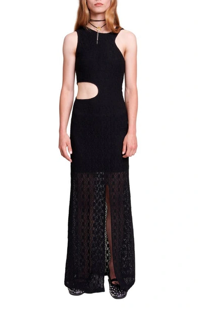 Maje Raiserane Cutout Lace Overlay Maxi Dress In Noir / Gris