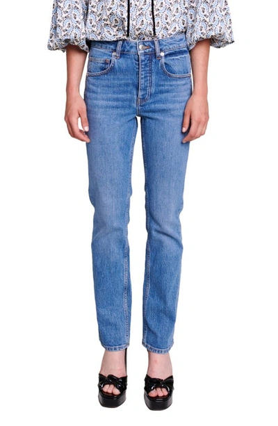 Maje Penelope Mid Rise Jeans In Blue