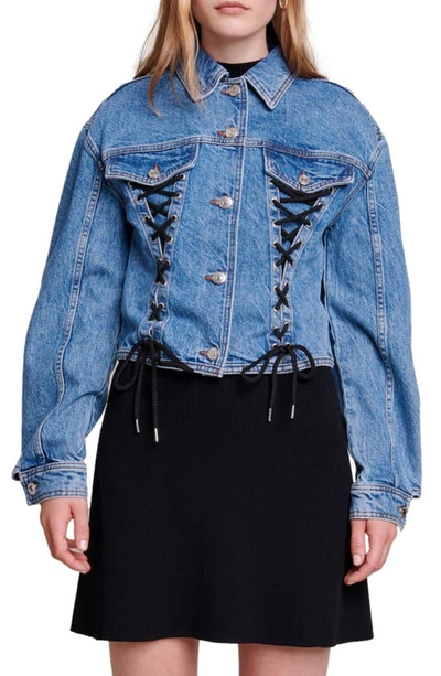 Maje Balentine Lace Up Jacket In Bleus