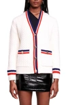 Maje Striped Chunky-knit Cardigan In Blanc