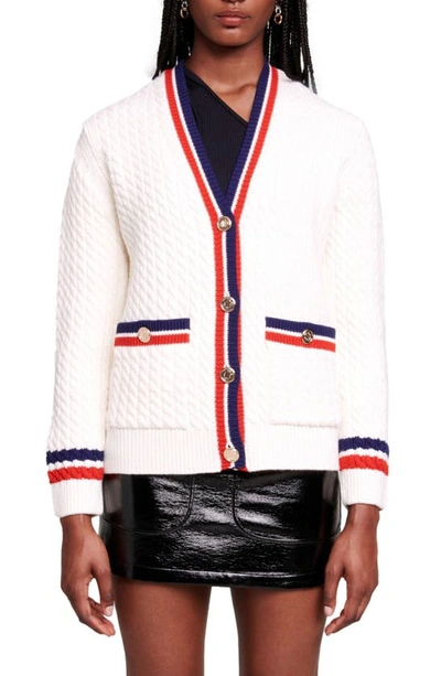 Maje Striped Chunky-knit Cardigan In Blanc