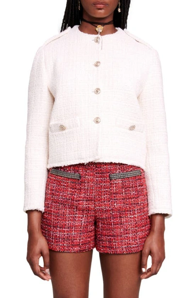 Maje Button-up Tweed Jacket In Ecru