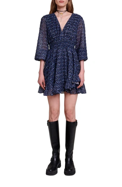 Maje Puff Sleeve Mini Dress In Blue