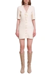 Maje Womens Blanc Rilena Lace-up Tweed-effect Cotton Mini Dress In Ecru