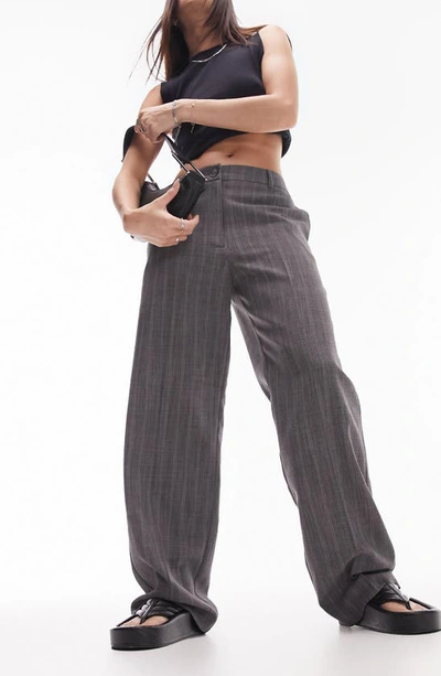 Topshop Tailored Low Rise Slouch Pants In Gray