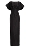Carolina Herrera Fan Bodice Silk Column Gown In Black