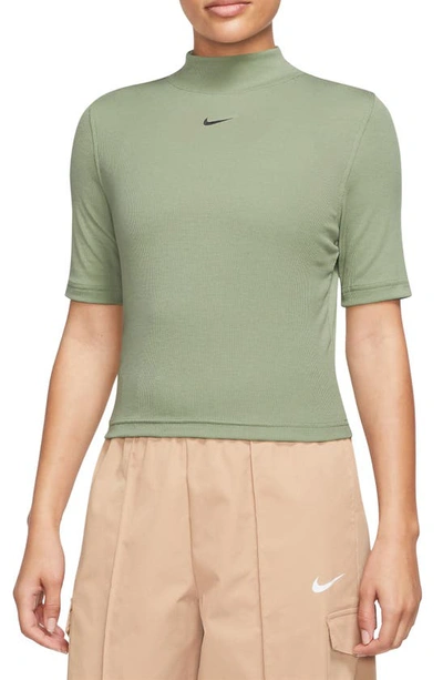 Nike Women's  Sportswear Essentials Ribbed Mock-neck Short-sleeve Top In Green