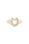 Adina Reyter Baguette Diamond Horseshoe Signet Ring In Yellow Gold