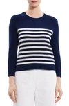 Theory Women's Striped Shrunken Crewneck Sweater In Dark Navy Ivory
