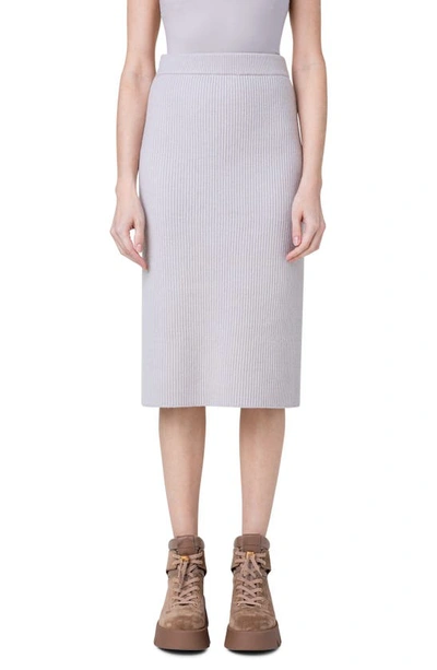 Akris Cashmere Ribbed Cardigan Stitch Pull-on Skirt In 033 Greige