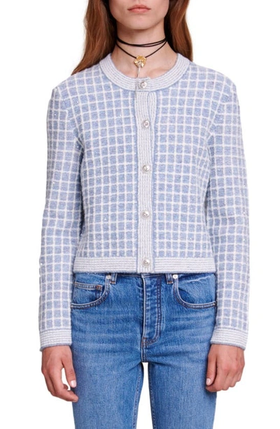 Maje Checked Cardigan For Fall/winter In Bleu