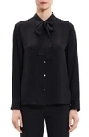 Theory Silk Tie Neck Blouse In Black