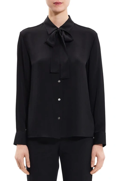 Theory Silk Tie Neck Blouse In Black