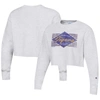 Champion Women's  Heather Gray Distressed Lsu Tigers Reverse Weave Cropped Pullover Sweatshirt In Heather Gray