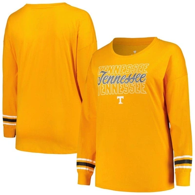 Profile Tennessee Orange Tennessee Volunteers Plus Size Triple Script Scoop Neck Long Sleeve T-shirt In Heather Tennessee Orange