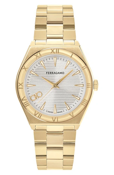 Ferragamo Men's 40mm Vega Upper East Watch With Bracelet Strap, Yellow Gold In Silver/gold