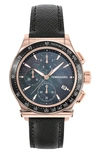 FERRAGAMO 1927 CHRONOGRAPH LEATHER STRAP WATCH, 38MM