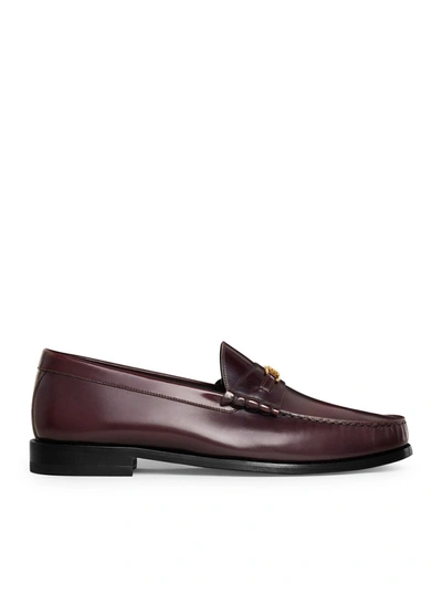 Celine Men Triomphe Luco  Moccasin In Bordeaux Polished Bull Leather In Brown