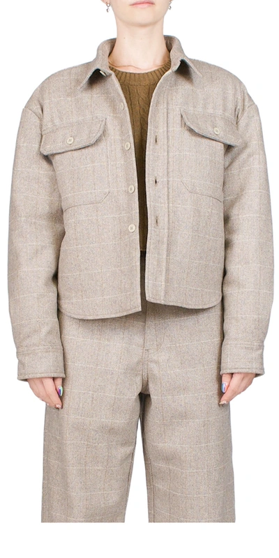 Denimist Cropped Checked Herringbone Wool-blend Jacket In Beige