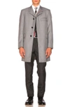 THOM BROWNE THOM BROWNE CLASSIC SCHOOL UNIFORM TWILL CHESTERFIELD OVERCOAT IN GRAY,MOC724A 02055