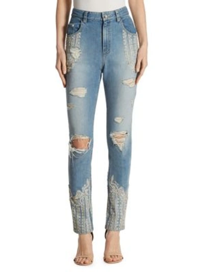 Jonathan Simkhai Skinny Embellished Ripped Denim Jeans In Indigo