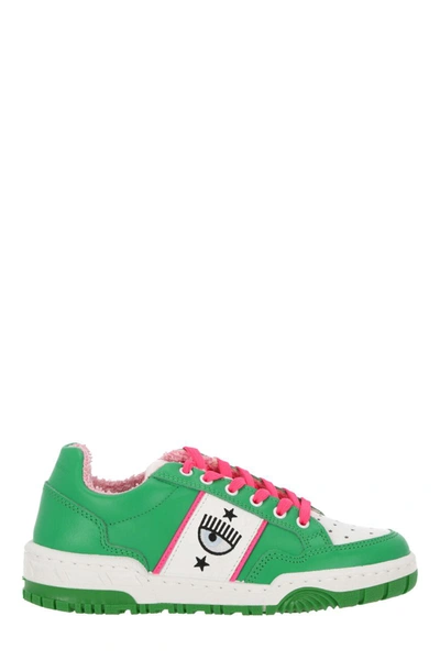 Chiara Ferragni Embroidered Lace In Green/pink Fluo