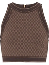 Balmain Mini Monogram Jaquard Crop Top In Brown