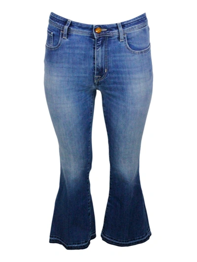 Jacob Cohen Victoria Crop Jeans In Light Stretch Denim With Trumpet Shape And 5-pocket Fringed Hem In Navy
