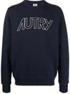 Autry Crew Neck Cotton Jersey Fleece Sweatshirt In Blue