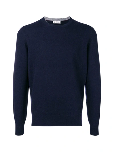 Brunello Cucinelli Cashmere Blend Crewneck Sweater In Blue