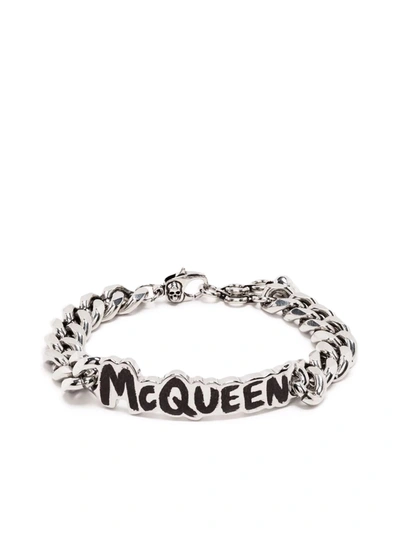 Alexander Mcqueen Graffiti Logo Silver-tone Chain Bracelet