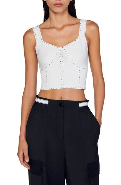 Sandro Star-studded Cropped Knit Top In White